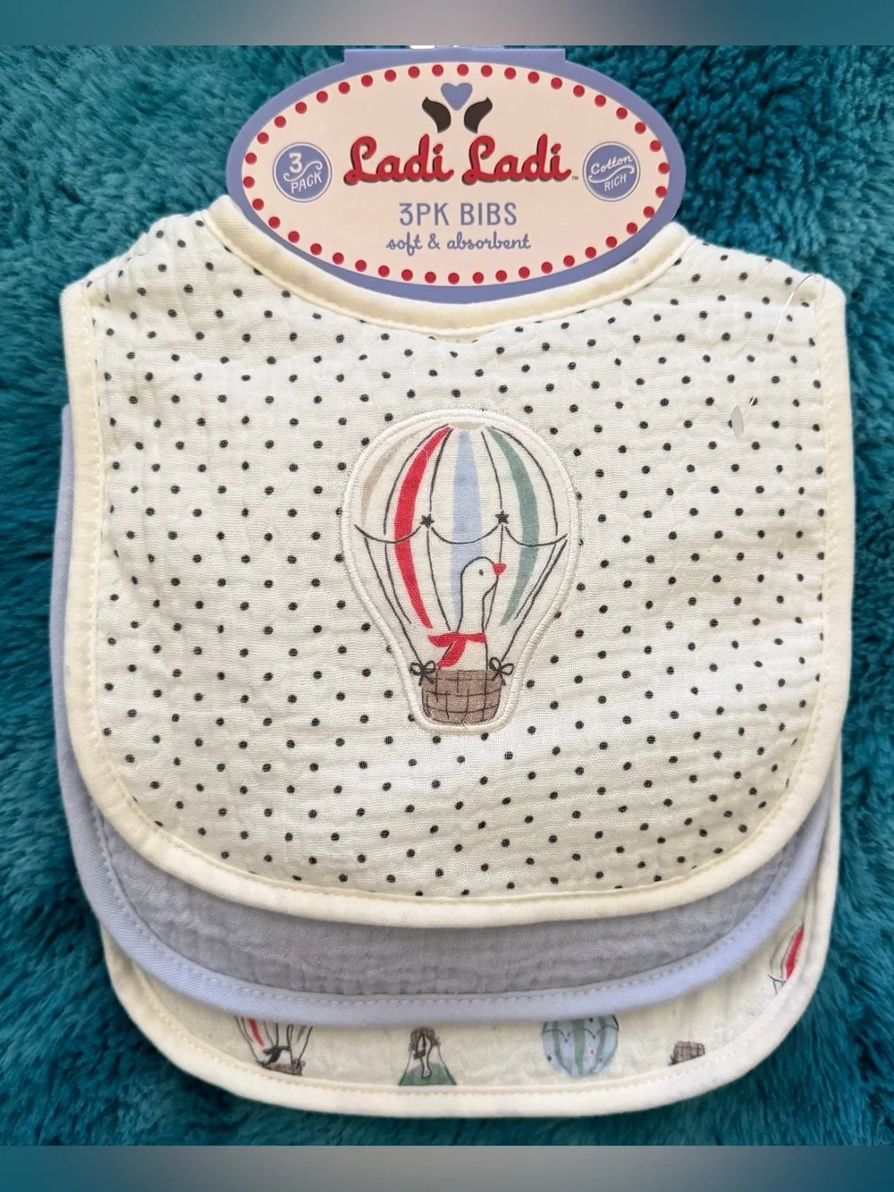 Ladi Ladi Cream & Blue Baby Bibs - 3 Pack